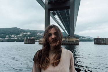 windy portrait of a woman outdoors