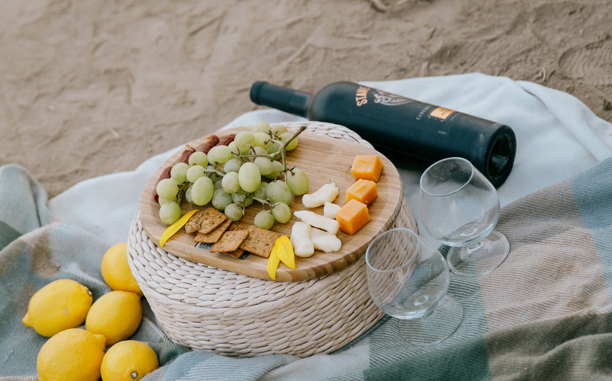 wine and cheese picnic on the beach