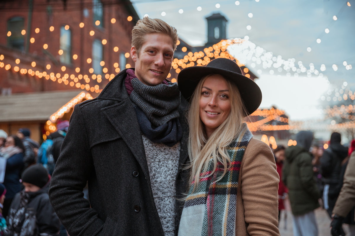winter couple at festival
