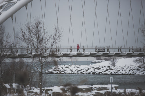 winter walk on bridge