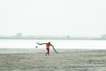 woman carries wood across beach in india