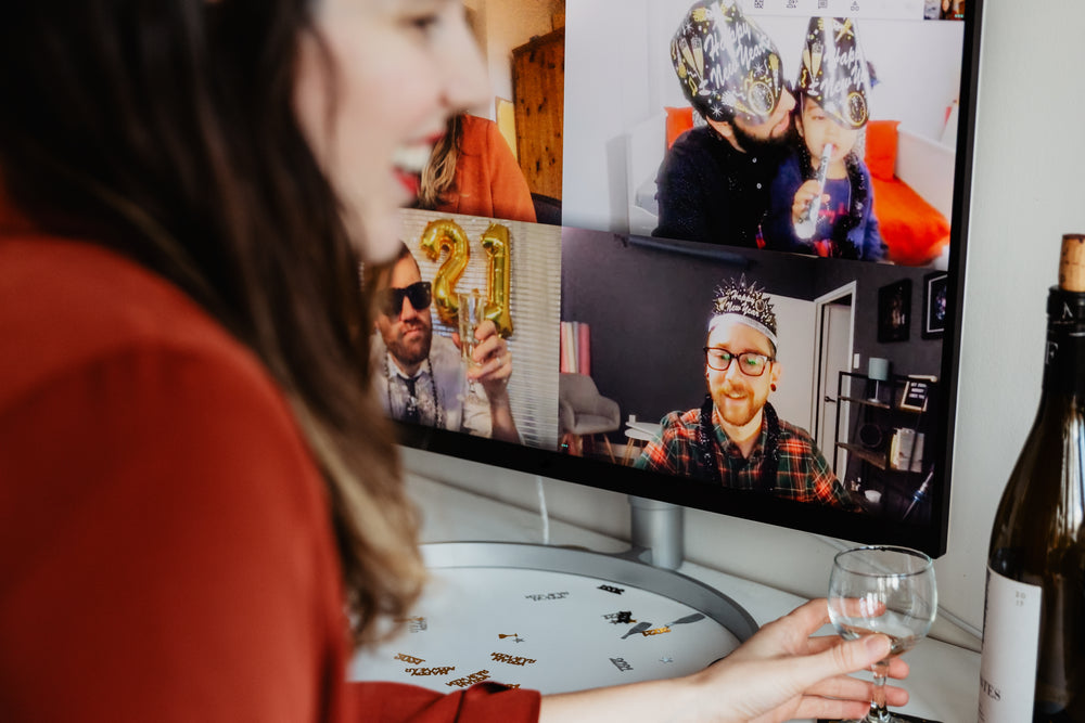 woman celebrates new years virtually