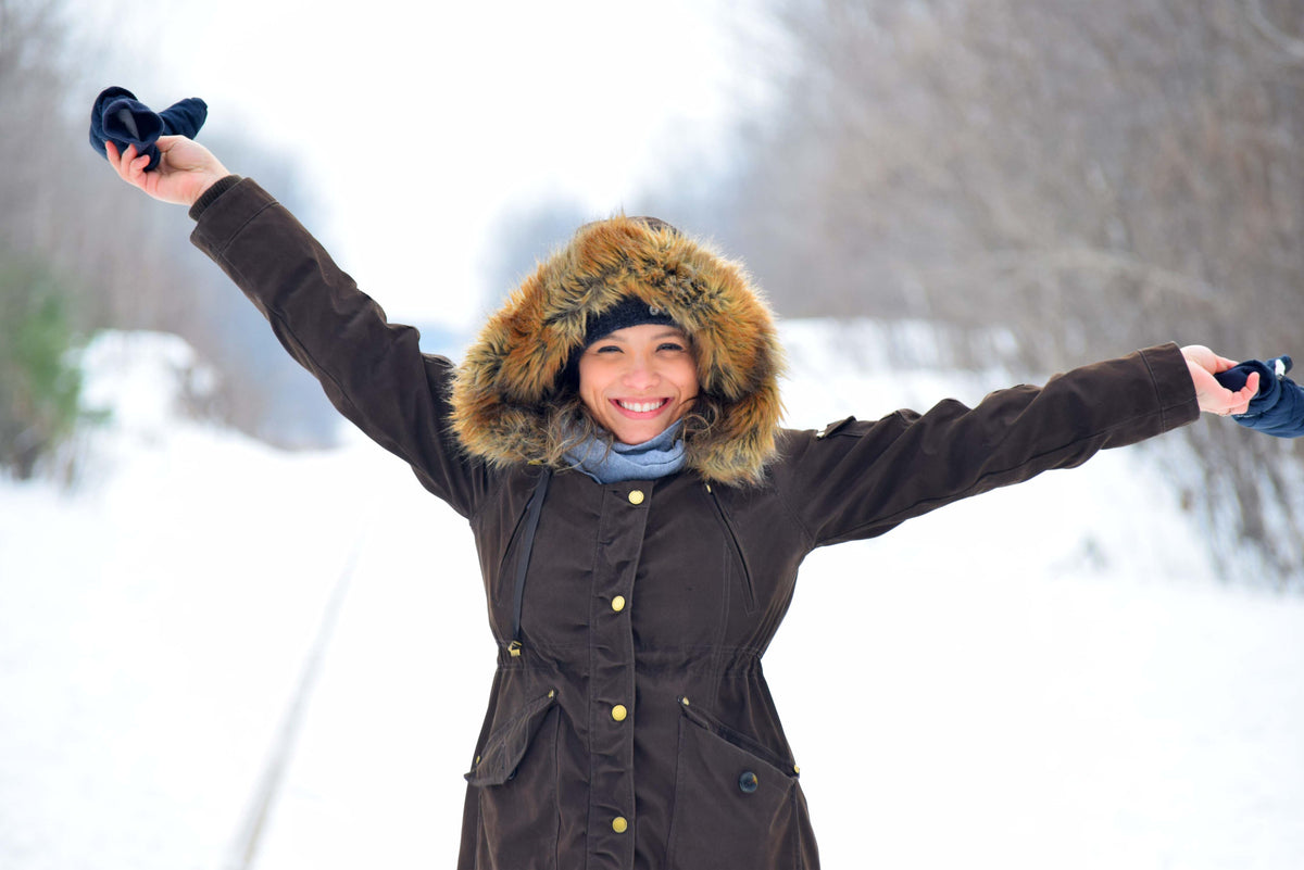 woman celebrates winter