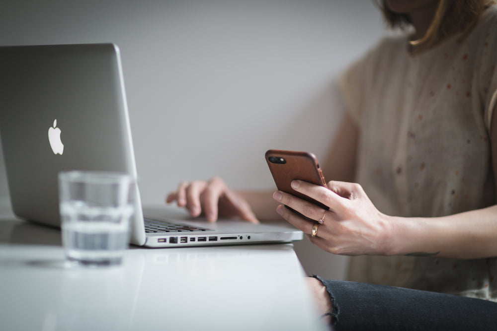 woman checking phone