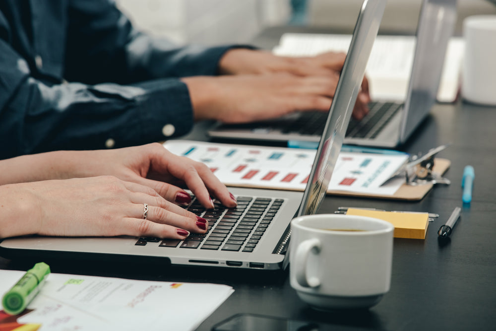 woman hands tech developer laptop