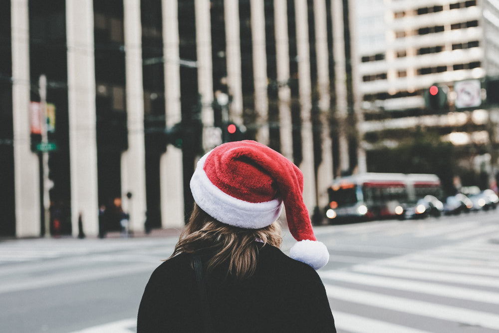 woman in santa hat