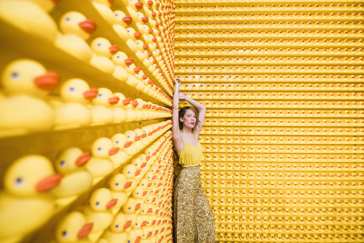 woman-in-yellow-with-rows-of-rubber-duck