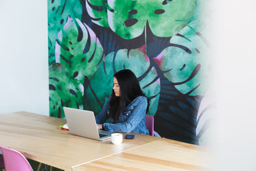 woman leaf mural office