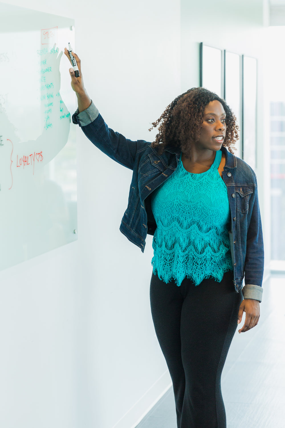 woman meeting whiteboard