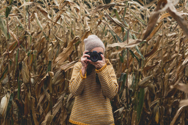 woman taking pictures in cornfield