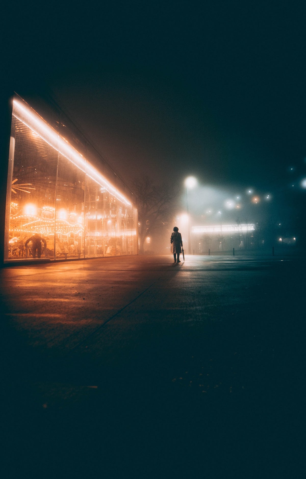 woman walks eerie night streets