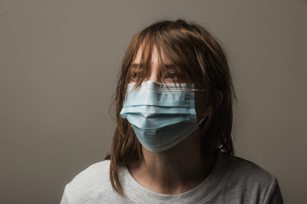 woman wearing disposable face mask