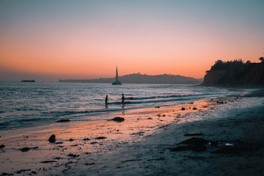 women on the beach at sunset