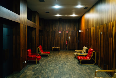 wood-covered waiting room