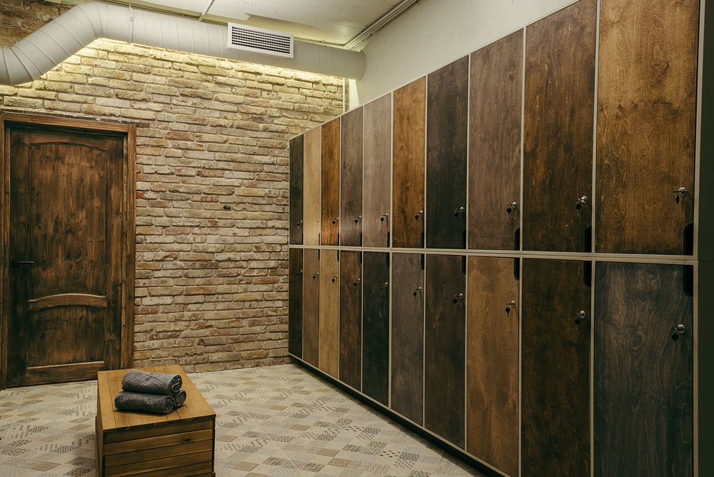 wood locker room at spa