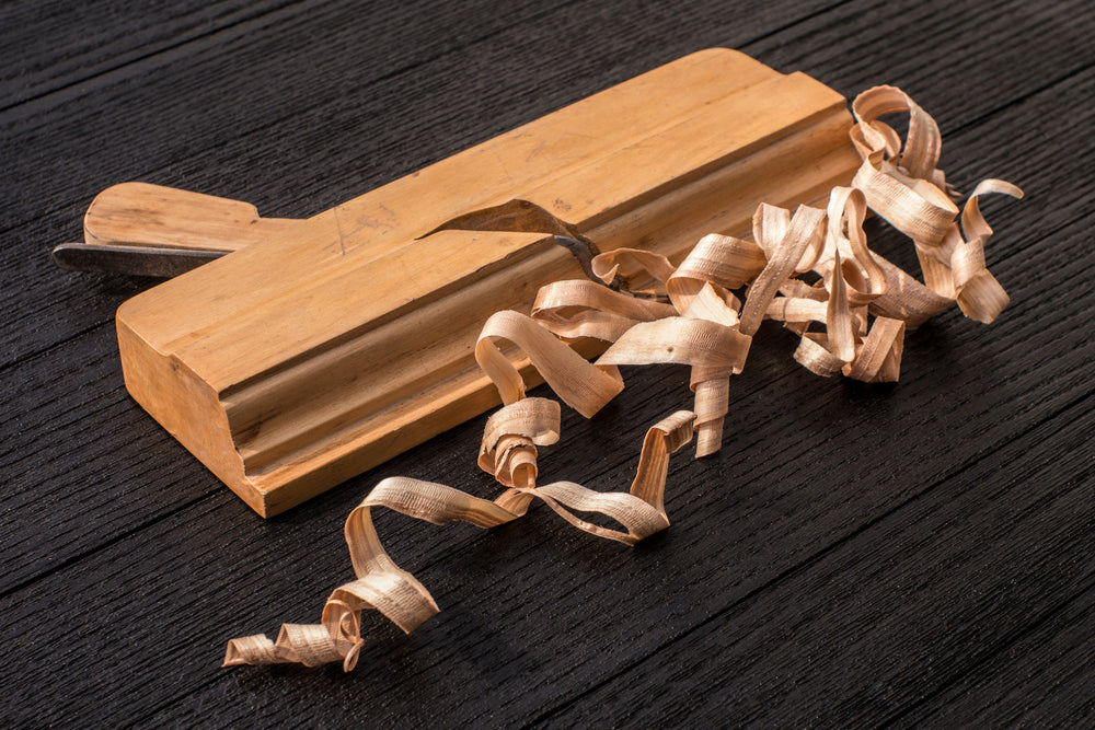 wood shavings on workbench