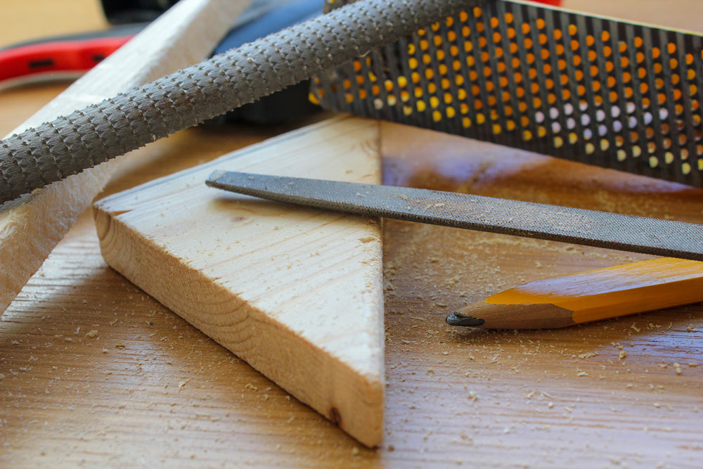 wood working tools laid on a bench