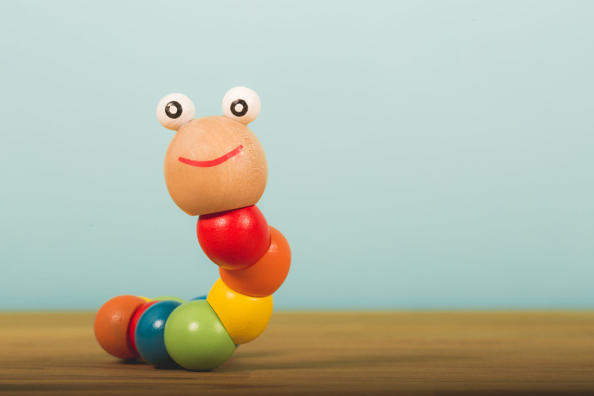 wooden baby toy worm