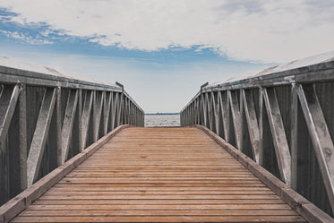 wooden bridge by lake