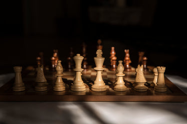 Browse Free HD Images of Chess Pieces Set Up On A Wooden Chess Board