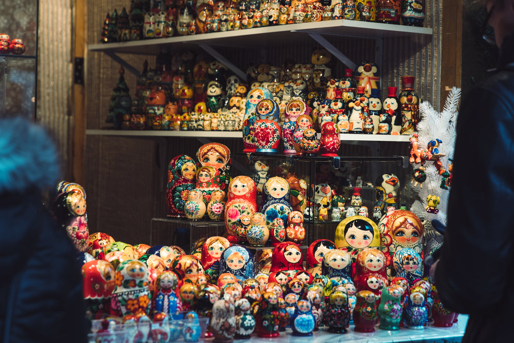 wooden russian dolls in window