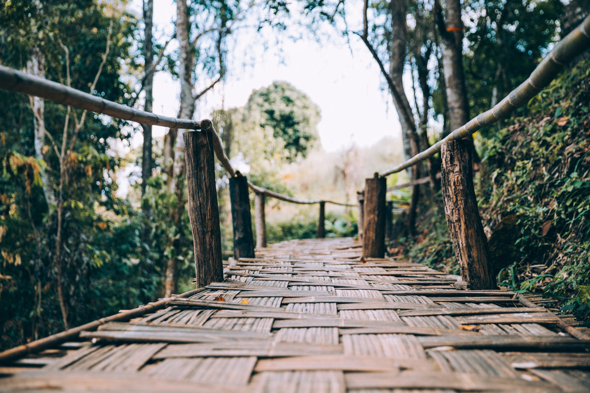 wooden woven bamboo walking bridge