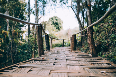 wooden woven bamboo walking bridge