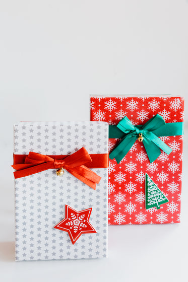 wrapped red white and green gifts