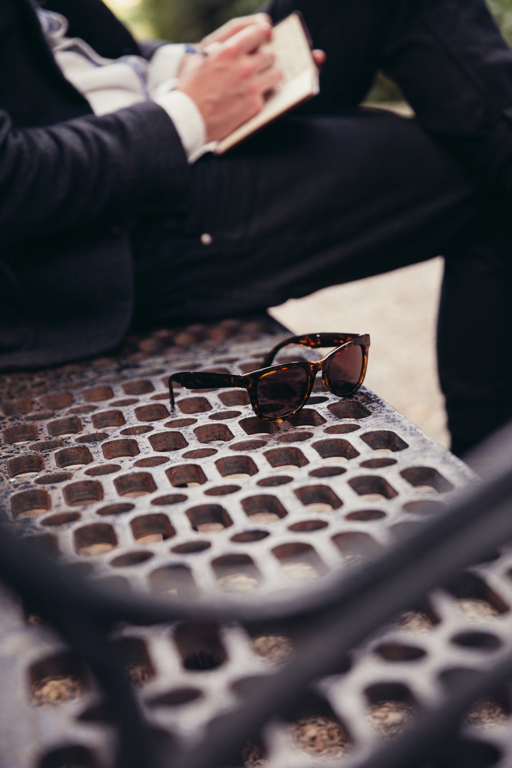 writing on park bench