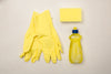 yellow cleaning supply flatlay