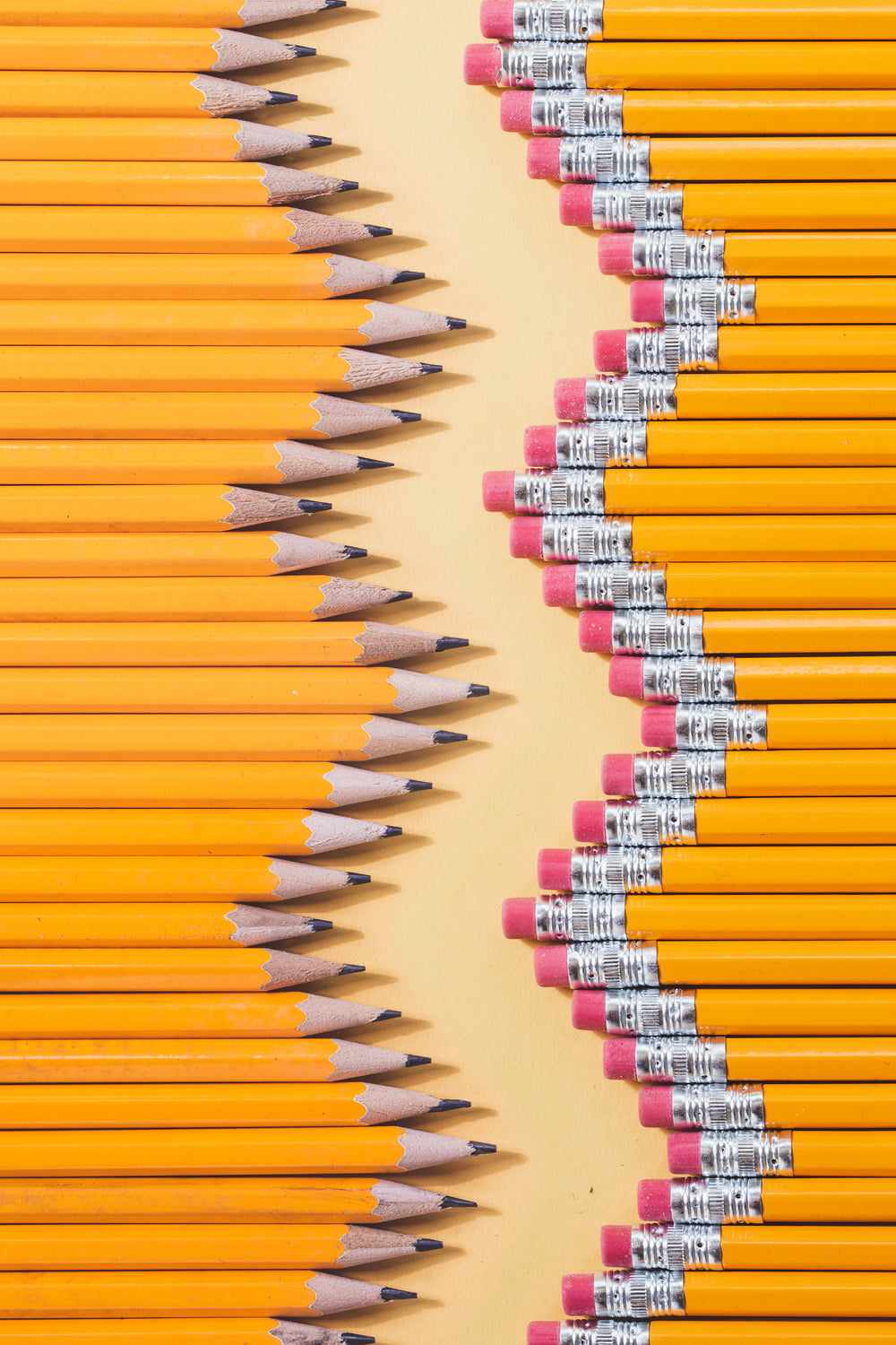 yellow pencils laid out in zig zag pattern