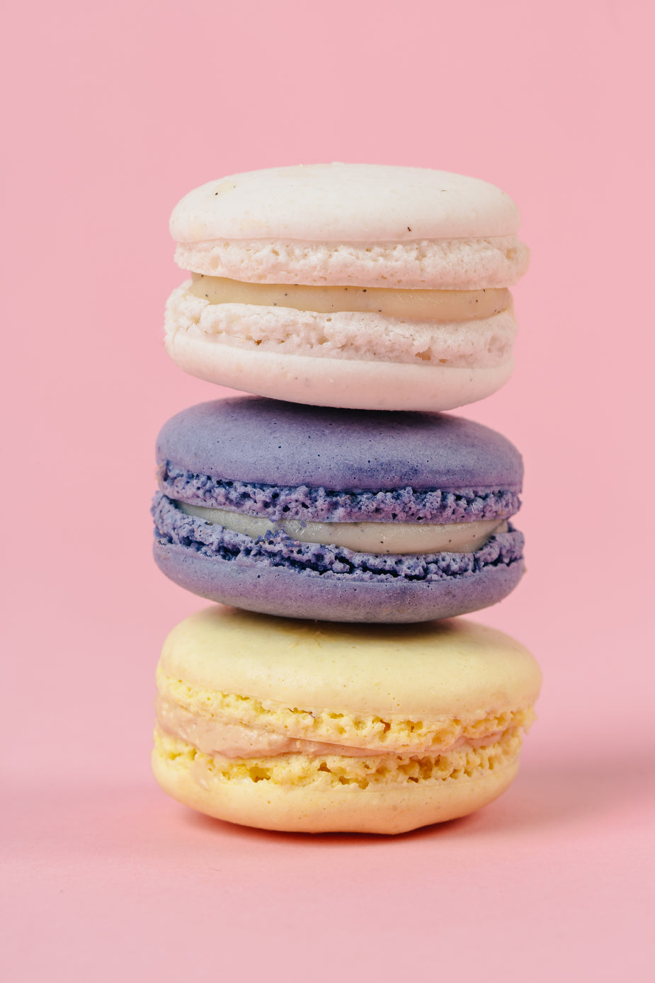 Browse Free HD Images of Yellow Purple And Cream Macarons
