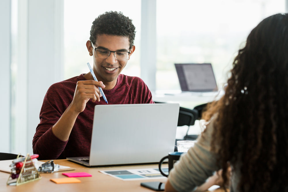 young man working at startup