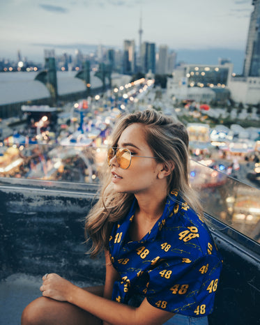 young woman on ferris wheel